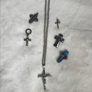 Lot of Cross Pendants & One Chain
